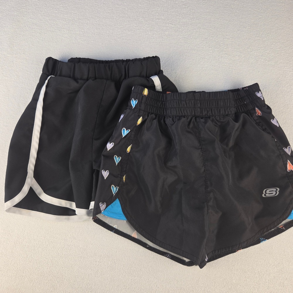 Skechers Okie Dokie Kids Girls 5T Black Athletic Shorts Bundle 2 Pack Hearts